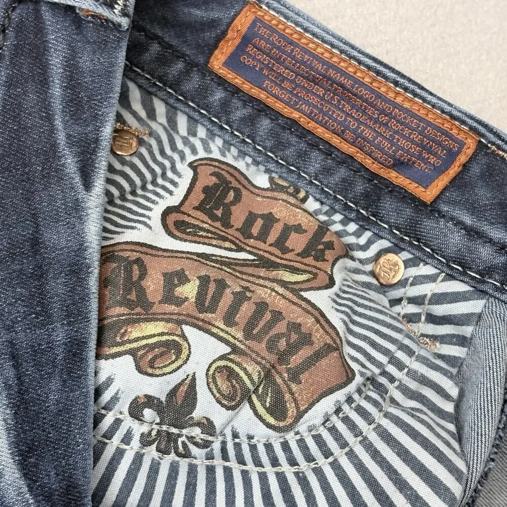 Rock Revival Jeans Semak Low Rise Bootcut Embellished Flap Pocket Denim Size 29